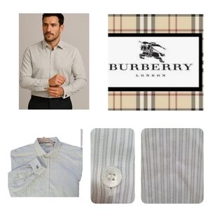 Burberry London Men’s 16.5 42 Sz L Striped Long Sleeve Button Down Cotto…